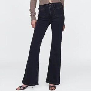 GAP 70's Flare Jeans 33 High-Rise Wide Leg Black Stretch NWT Patch Pockets